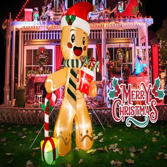 クリスマス インフレータブル サンタ &amp; ジンジャーブレッドマン 屋外装飾