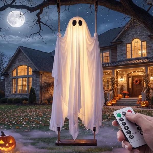 Lighted Swinging Ghost Halloween Decoration