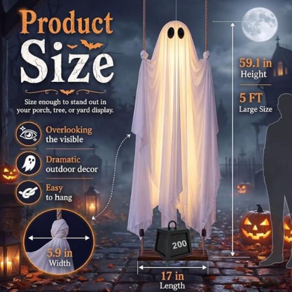 Lighted Swinging Ghost Halloween Decoration