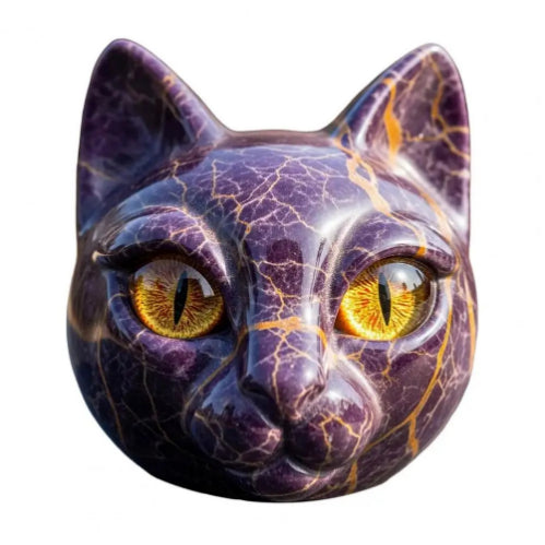 Black Cat Sculpture with Amber Eyes