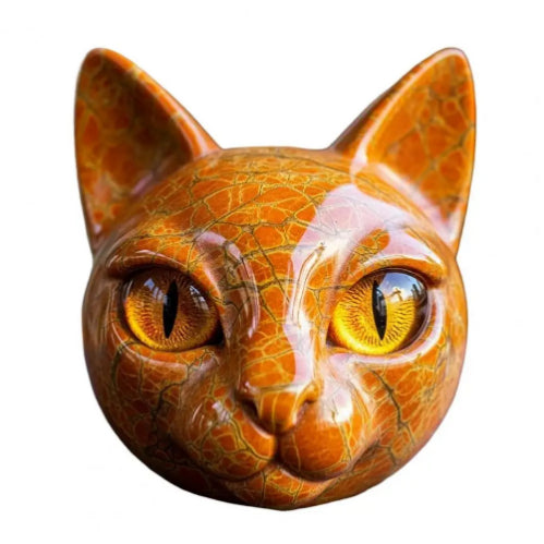 Black Cat Sculpture with Amber Eyes