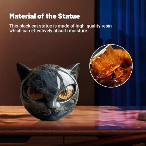 Black Cat Sculpture with Amber Eyes
