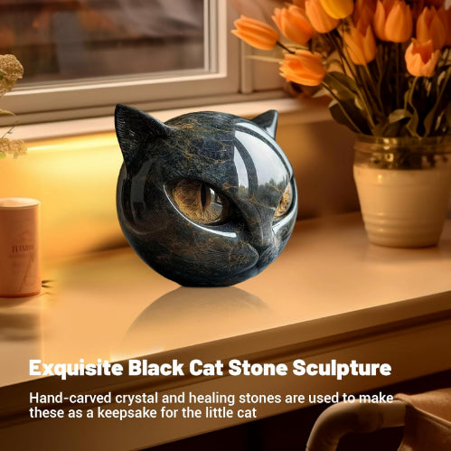 Black Cat Sculpture with Amber Eyes