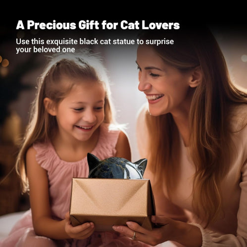Black Cat Sculpture with Amber Eyes
