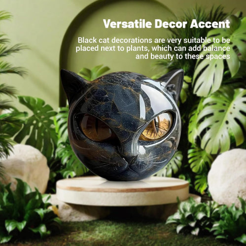 Black Cat Sculpture with Amber Eyes