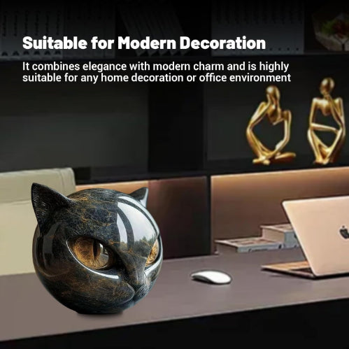 Black Cat Sculpture with Amber Eyes