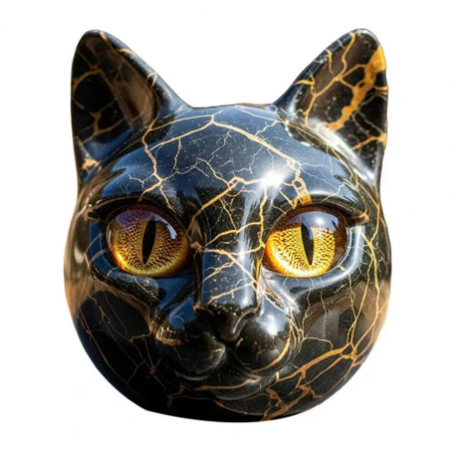 Black Cat Sculpture with Amber Eyes