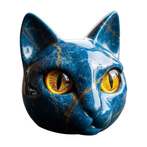 Black Cat Sculpture with Amber Eyes