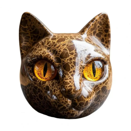 Black Cat Sculpture with Amber Eyes
