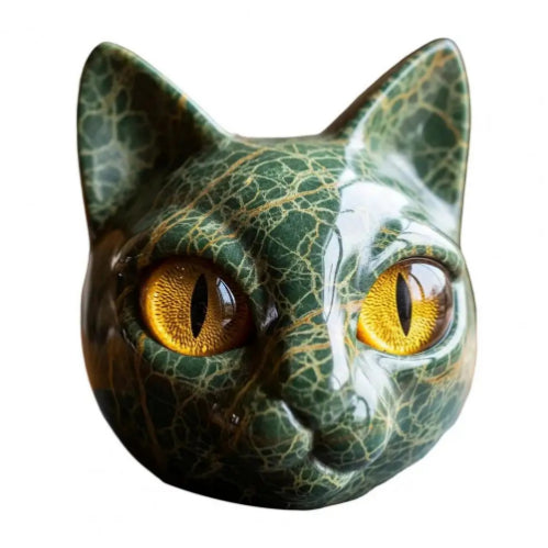Black Cat Sculpture with Amber Eyes