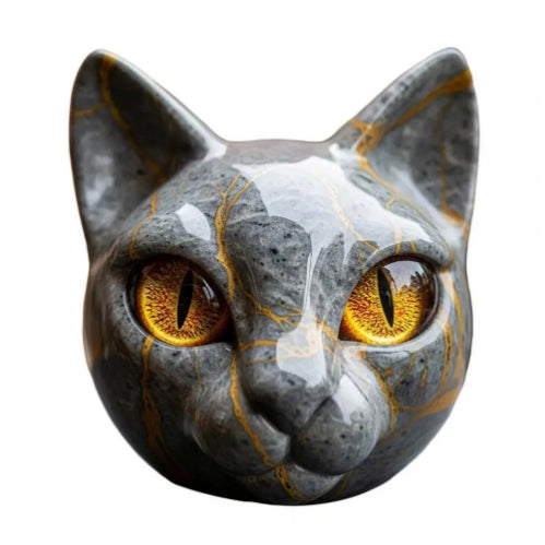 Black Cat Sculpture with Amber Eyes