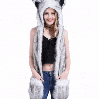Faux Fur Hat with Warm Scarf Paw Mittens Gloves
