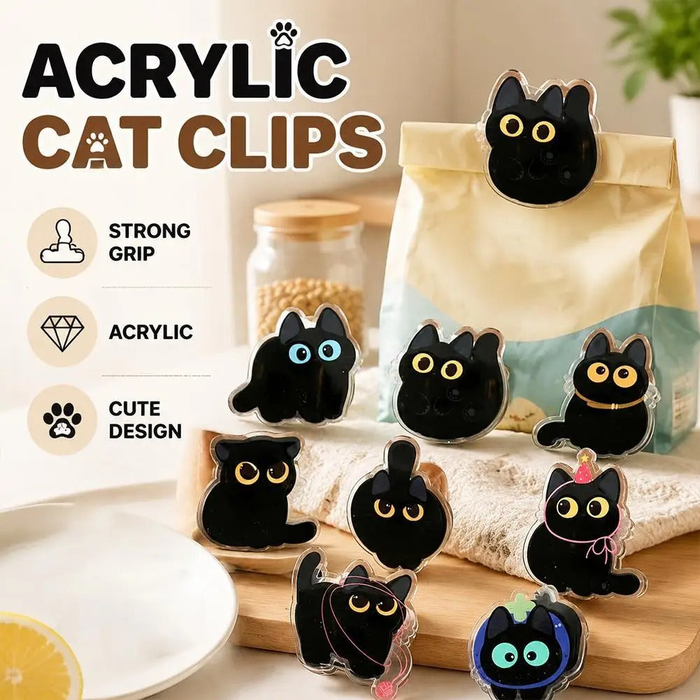 Black Cat Acrylic Bag Clips