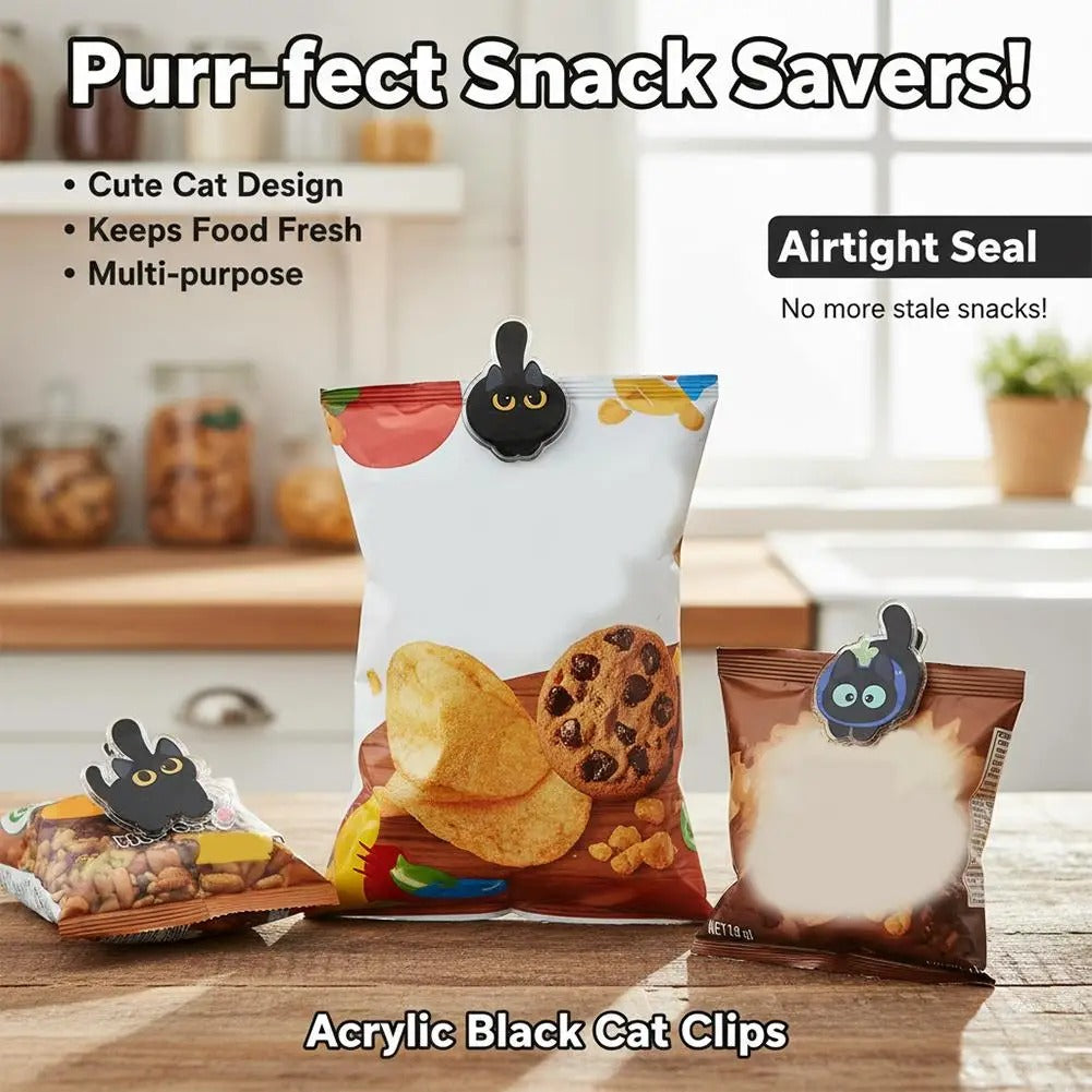 Black Cat Acrylic Bag Clips