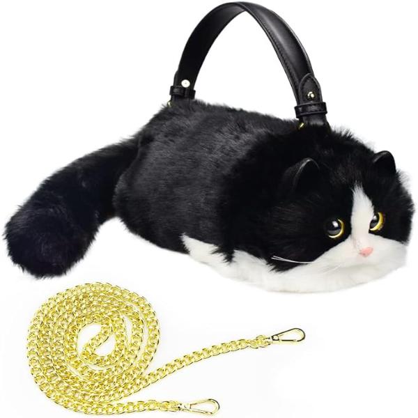 tuxedo cat shaped handbag, 3D cat purse, kitty purse and unique gift for cat lover woman