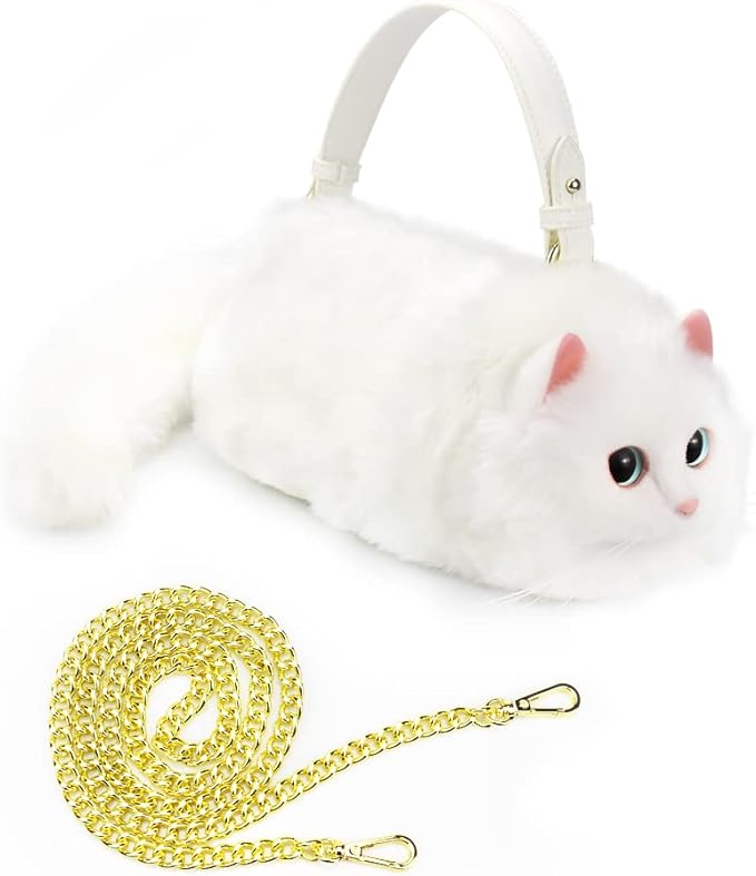 white cat shaped handbag, 3D cat purse, kitty purse and unique gift for cat lover woman