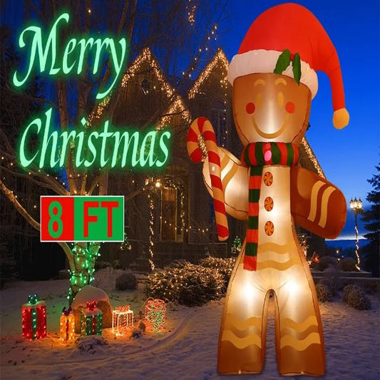 クリスマス インフレータブル サンタ &amp; ジンジャーブレッドマン 屋外装飾