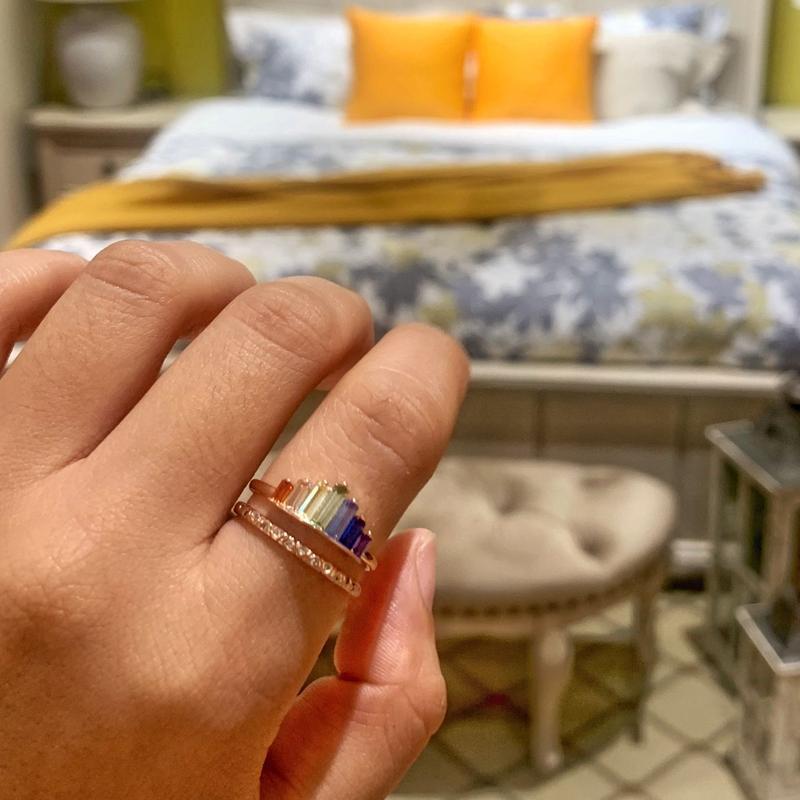 wedding band S925 Rainbow Double Band Adjustable Ring - Dealbagco