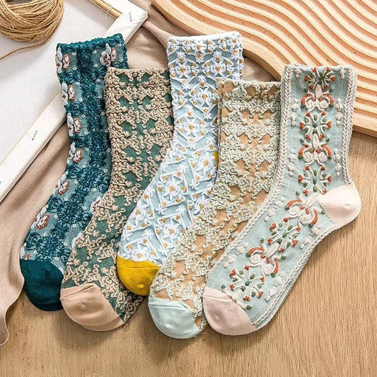 原宿レトロ刺繍ソックス（5足パック） 