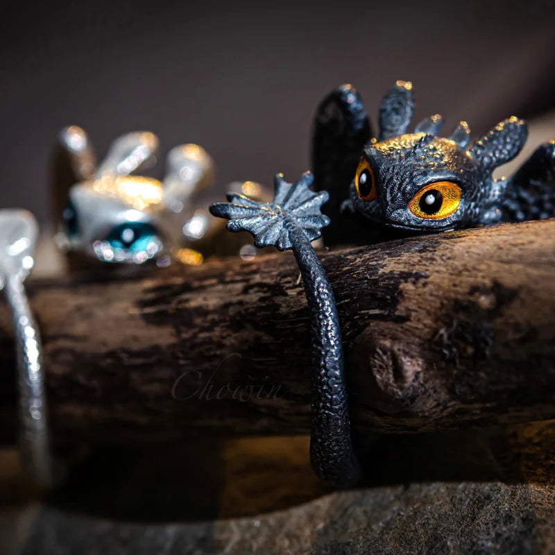 Verstellbare Zahnlose Fantasy Drachen Paar Ringe