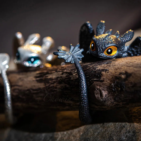 Verstellbare Zahnlose Fantasy Drachen Paar Ringe