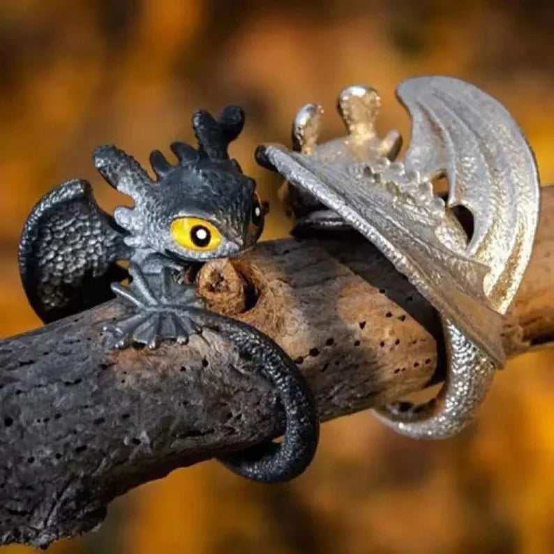 Verstellbare Zahnlose Fantasy Drachen Paar Ringe